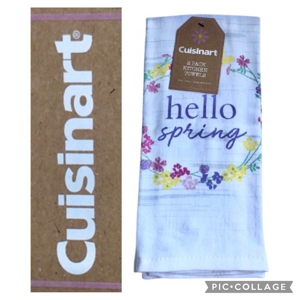 NEW CUISINART Kitchen Towels SET OF 2 Towels Hello Spring White